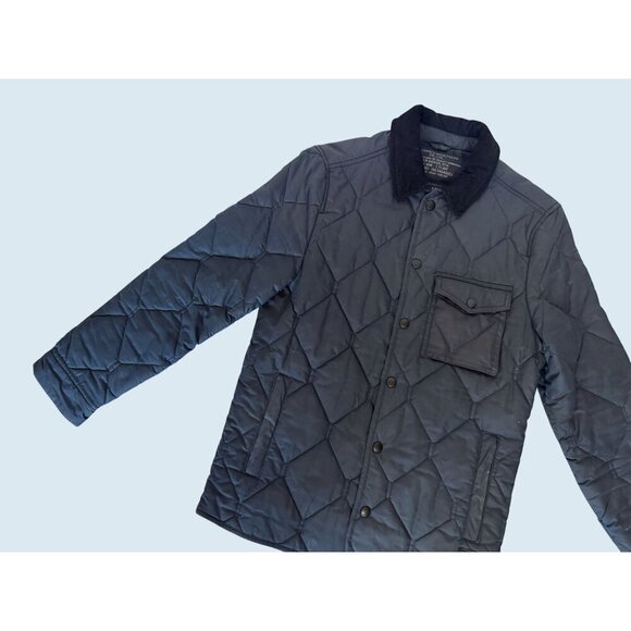ALLSAINTS Spitafields Quilted Full Button Blue Dark Gray Barn Jacket Sz XS - Picture 5 of 8